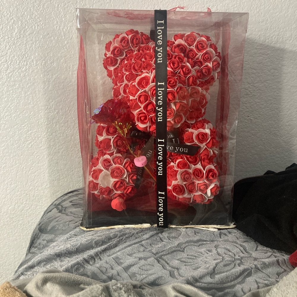 Rose Teddy Bear with Red and Pink Roses